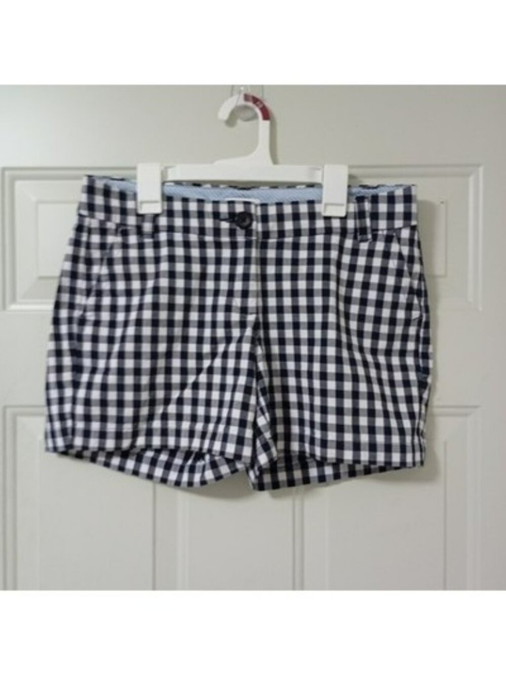 Crown & Ivy Womens Navy Gingham Checkered Shorts Size M Cotton Blend